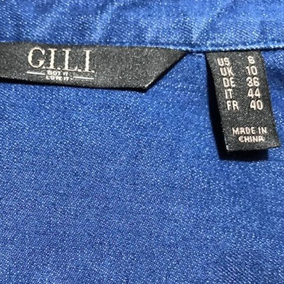 NWOT G.I.L.I. Mid Wash Stretch Cotton Denim Snap Front Belted Shirtdress - Picture 14 of 16